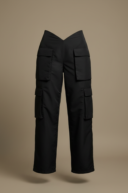 Pantalon Cargo Noir Ample Taille V Femme - Polyester - vue 3