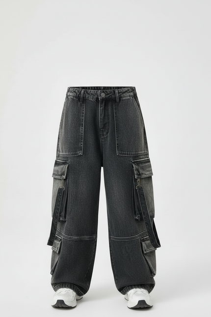 Pantalon Cargo Denim Ample Gris Multipoches Enfant - Jean - vue 3