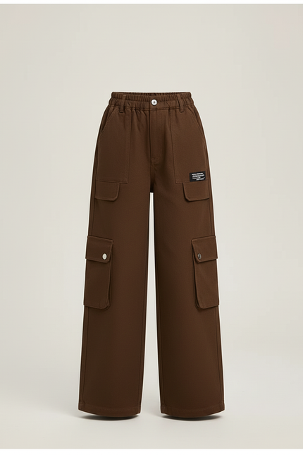 Pantalon Cargo Marron Ample Multipoches Enfant Fille - Toile - vue 3
