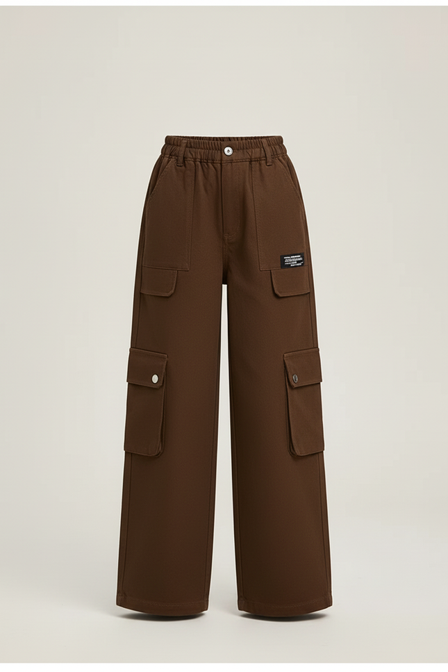 Pantalon Cargo Marron Ample Multipoches Enfant Fille - Toile - vue 3