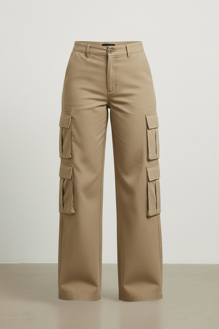 Pantalon Cargo Kaki Ample Multipoches Style Urbain Femme - Gabardine - vue 3