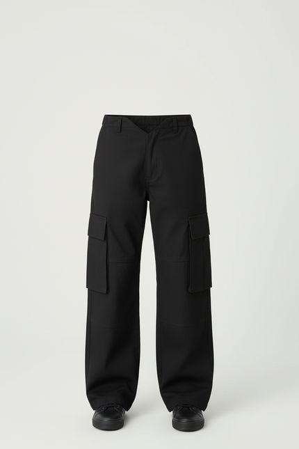 Pantalon Cargo Noir Ample Poches Garçon Décontracté - Coton - vue 3