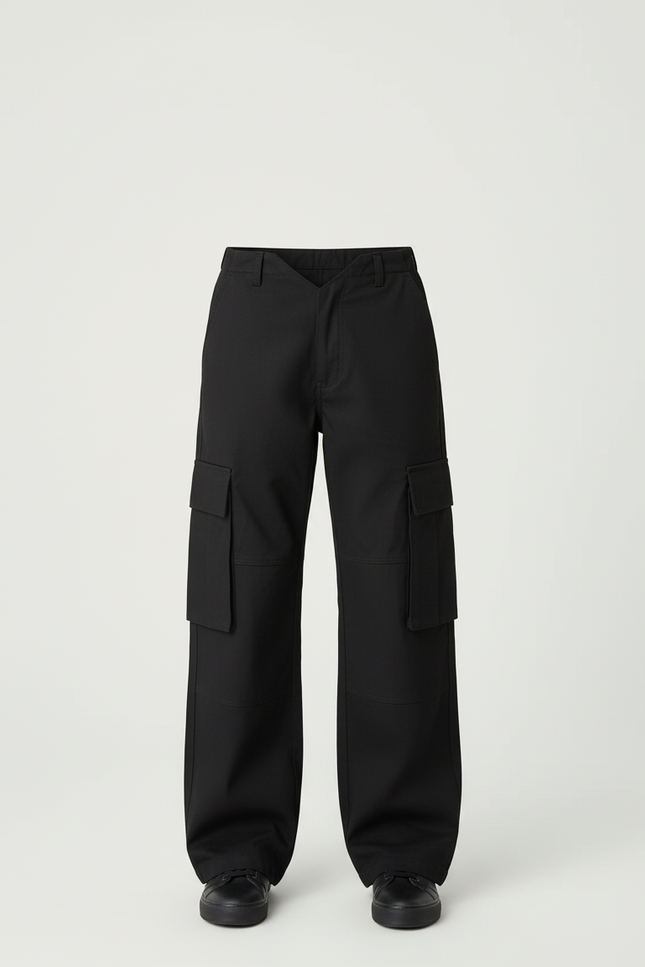 Pantalon Cargo Noir Ample Poches Garçon Décontracté - Coton - vue 3