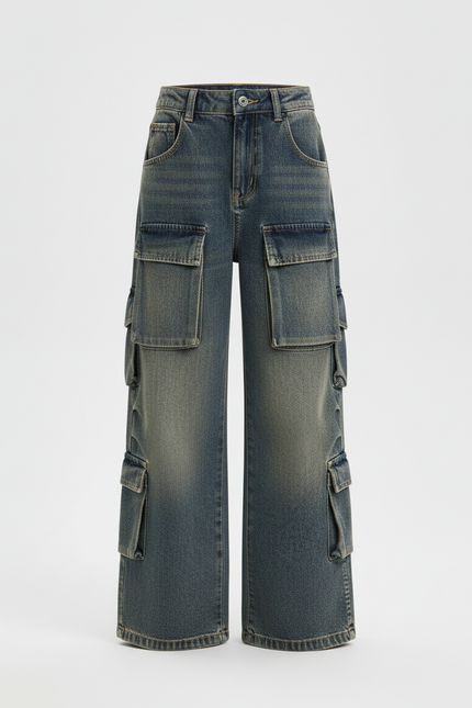Pantalon Cargo Denim Gris Ample Multipoches Enfant - Jean - vue 3