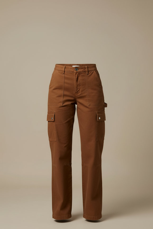 Pantalon Cargo Marron Droit Multipoches Décontracté Femme - Gabardine - vue 3