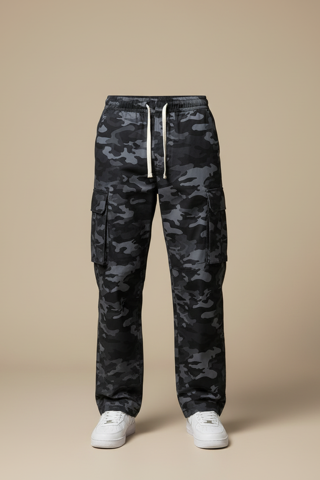 Pantalon Cargo Camouflage Militaire Noir Ample Streetwear - Toile - vue 3