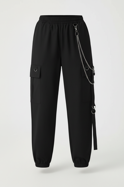 Pantalon Cargo Noir Chaîne Ample Multipoches Fille - Polyester - vue 3