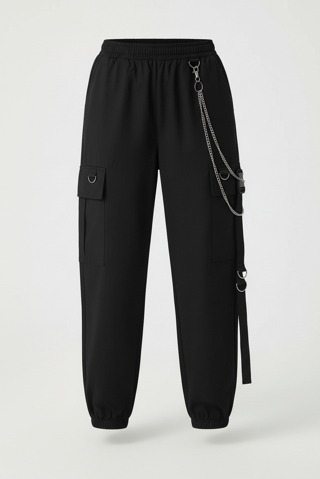 Pantalon Cargo Noir Chaîne Ample Multipoches Fille - Polyester - vue 3