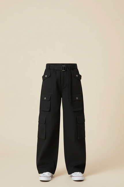Pantalon Cargo Noir Ample Fille Poches - Toile - vue 3
