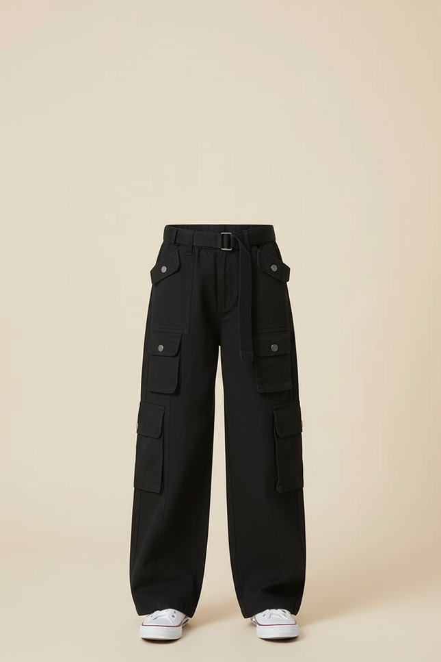 Pantalon Cargo Noir Ample Fille Poches - Toile - vue 3