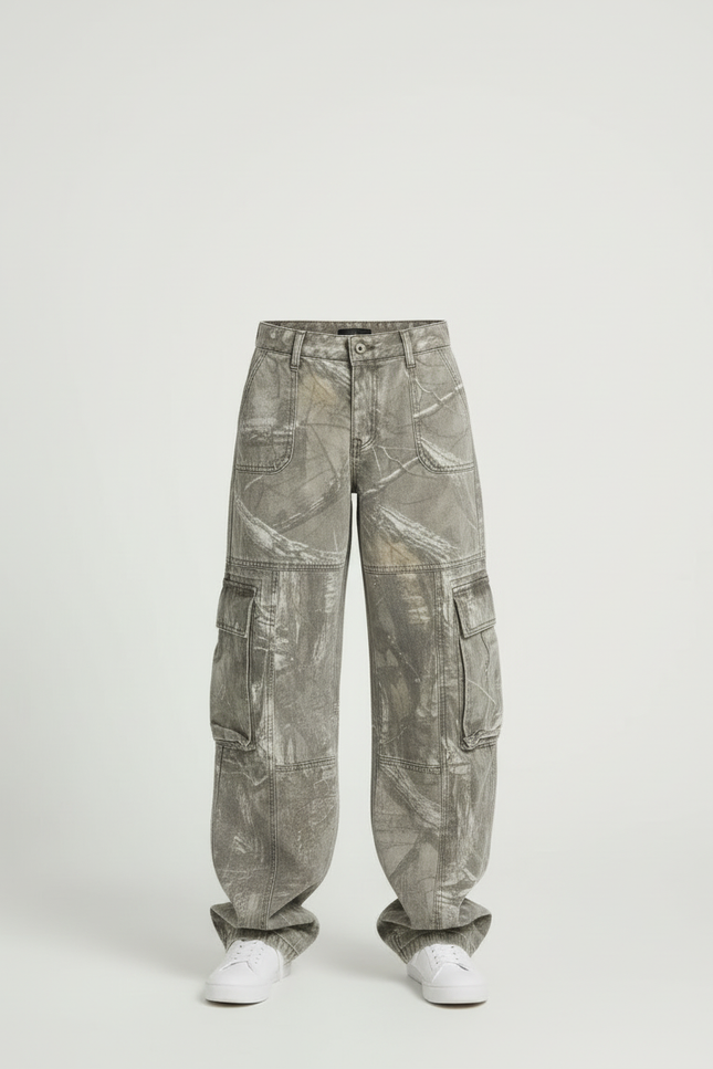 Pantalon Cargo Camouflage Ample Délavé Enfant - Gris Jean - vue 3