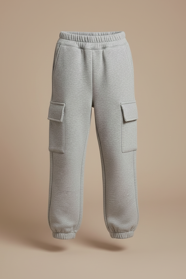 Pantalon Cargo Enfant Gris Ample Molleton Poches - vue 3