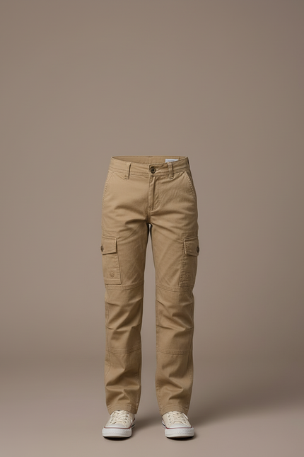 Pantalon Cargo Kaki Coton Multipoches Enfant Décontracté - Toile - vue 3