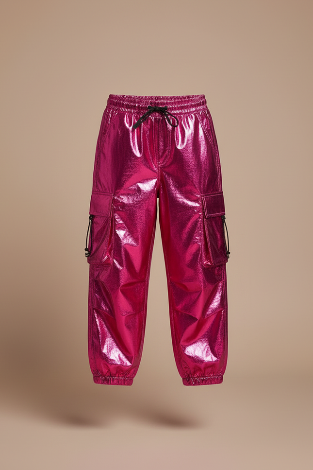 Pantalon Cargo Fuchsia Ample Brillant Fille - Rose Polyester - vue 3