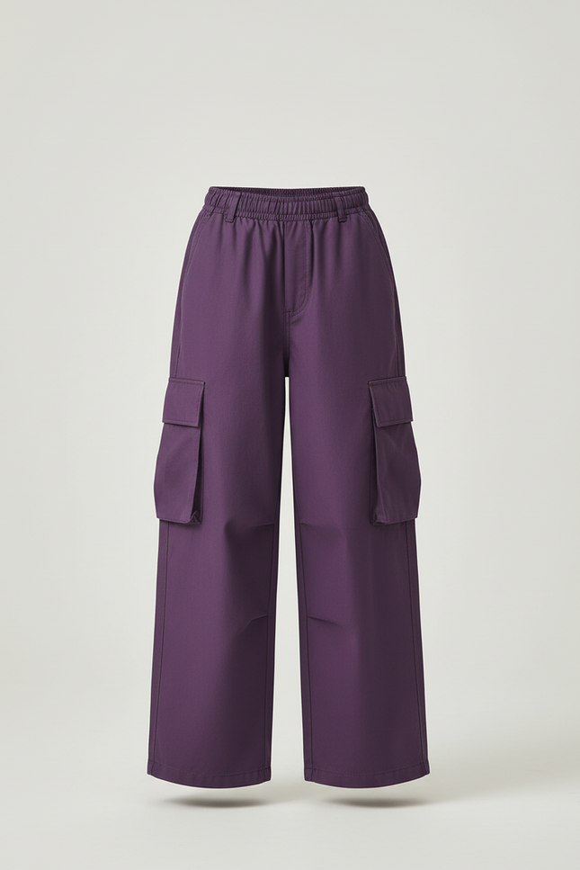 Pantalon Cargo Violet Ample Décontracté Streetwear Fille - Toile - vue 3