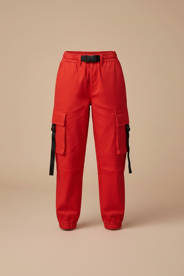 Pantalon Cargo Rouge Décontracté Multipoches Enfant - Toile - vue 3
