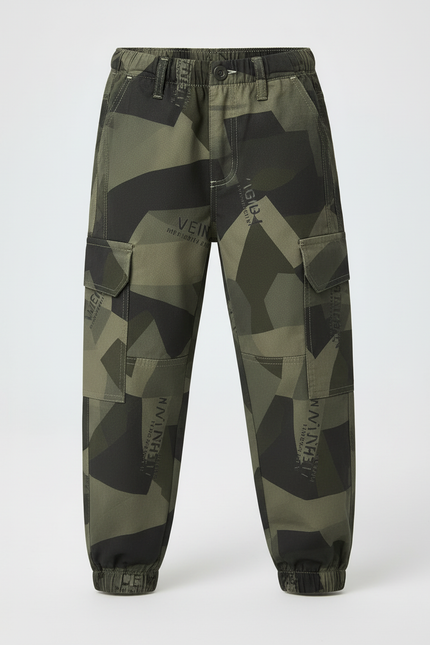 Pantalon Cargo Vert Camouflage Garçon Décontracté Multipoches - Kaki Toile - vue 3