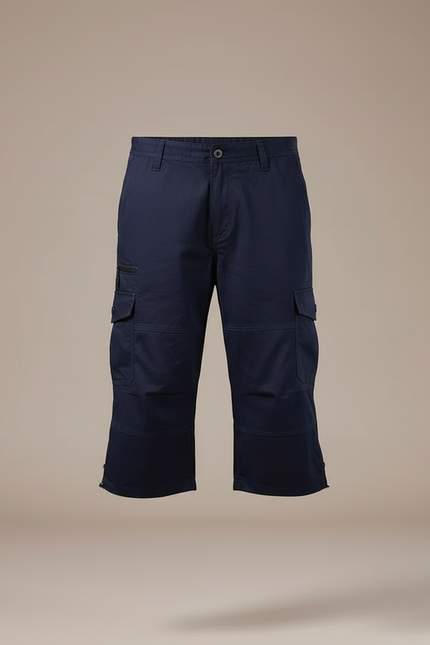 Pantalon Cargo Bleu Marine Court Multipoches Homme Coton - vue 3