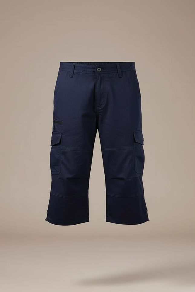Pantalon Cargo Bleu Marine Court Multipoches Homme Coton - vue 3