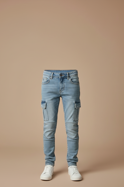 Pantalon Cargo Jean Bleu Slim Multipoches Enfant - vue 3