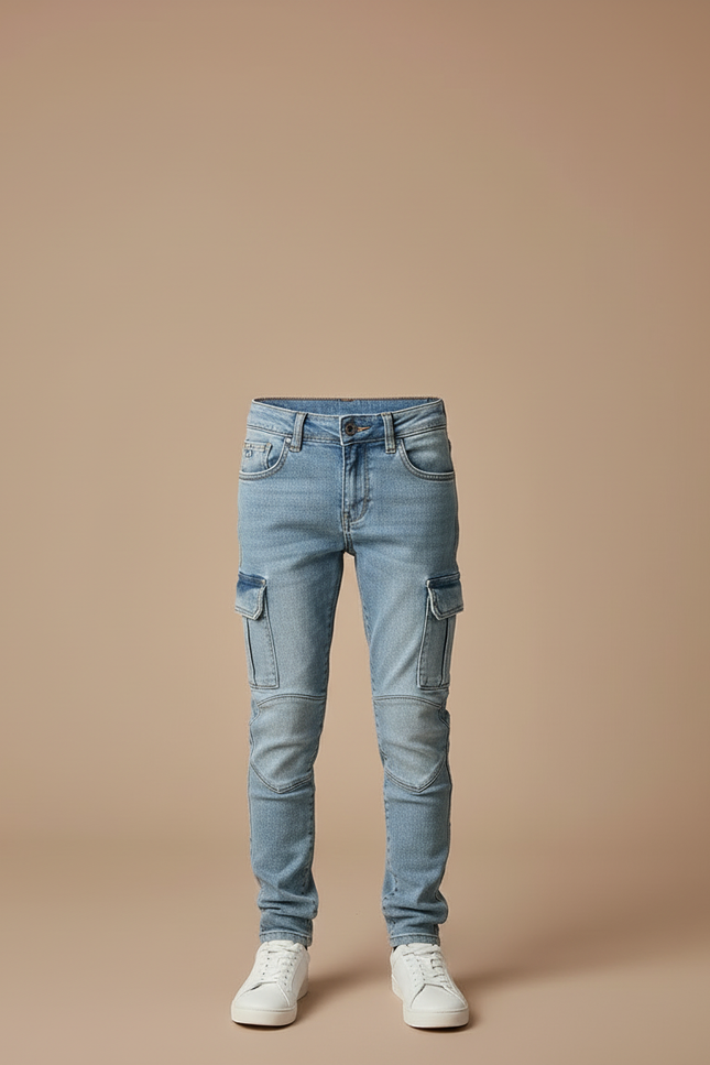 Pantalon Cargo Jean Bleu Slim Multipoches Enfant - vue 3