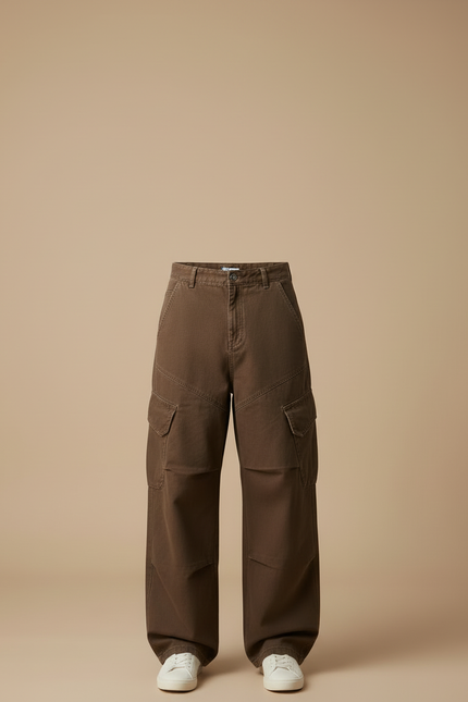 Pantalon Cargo Marron Ample Multipoches Homme Décontracté - Toile - vue 3