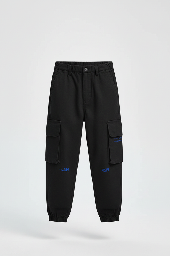 Pantalon Cargo Noir Ample Poches Imprimé Enfant - Toile - vue 3