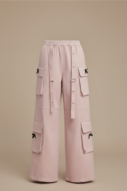 Pantalon Cargo Rose Ample Multipoches Fille Bowknot - Toile - vue 3