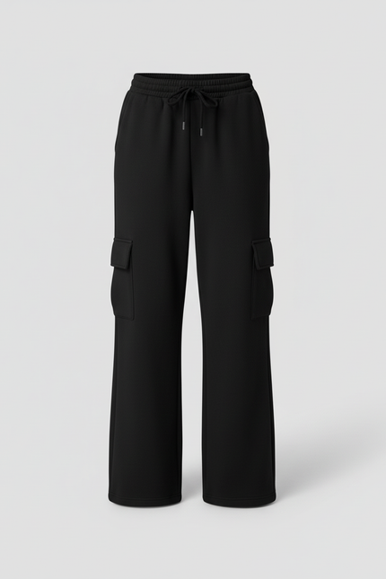 Pantalon Cargo Femme Noir Large Coton - Molleton - vue 3