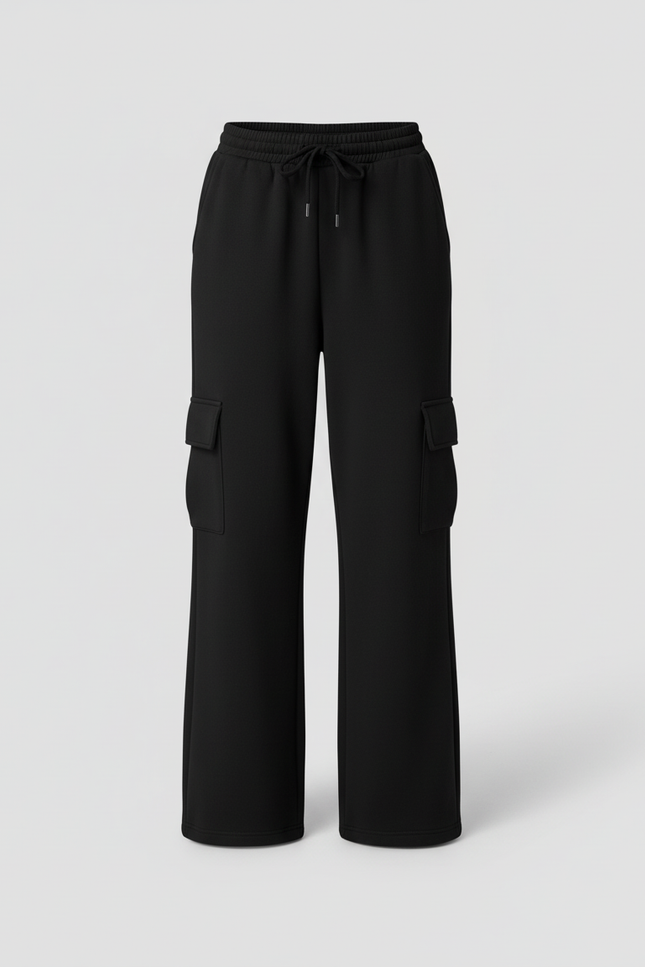 Pantalon Cargo Femme Noir Large Coton - Molleton - vue 3
