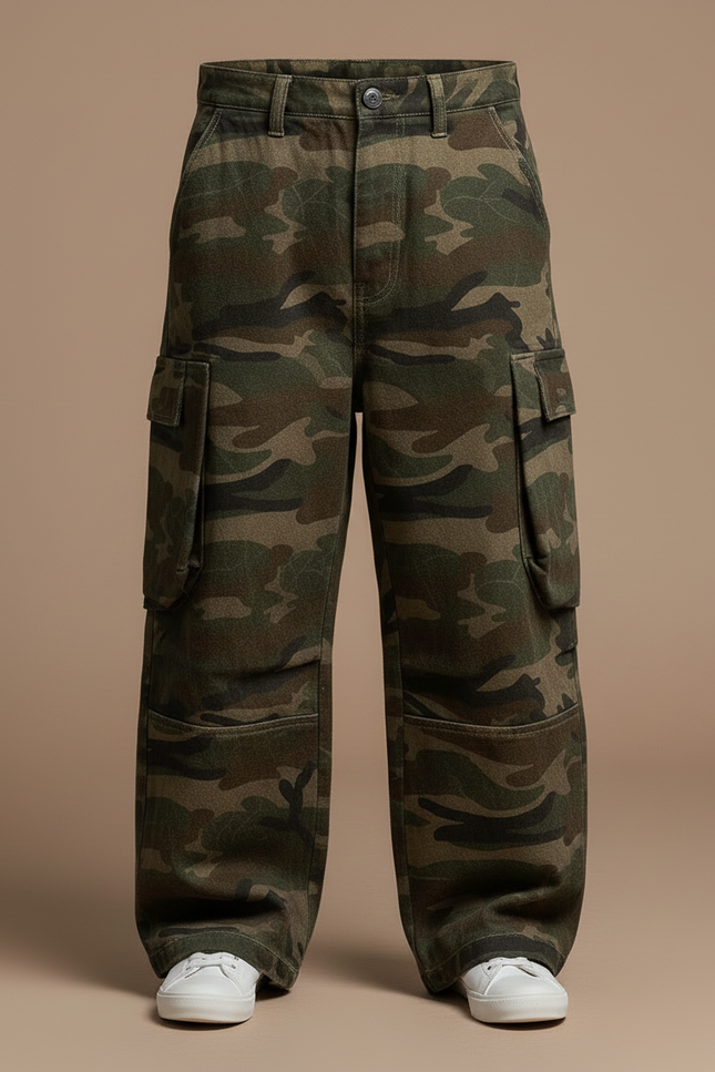 Pantalon Cargo Camouflage Ample Décontracté Enfant - Imprimé Molleton - vue 3