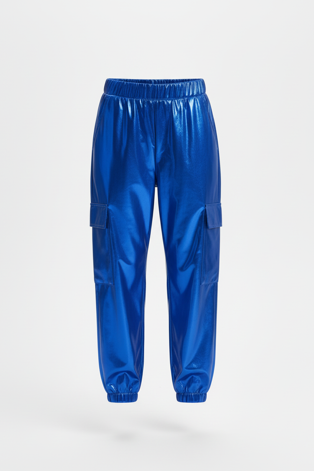Pantalon Cargo Métallisé Bleu Brillant Fille - Simili cuir - vue 3