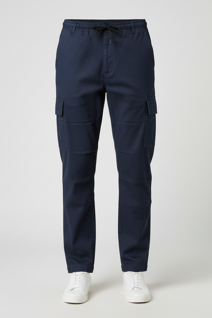 Pantalon Cargo Homme Bleu Marine Coton Ample Décontracté - Toile - vue 3