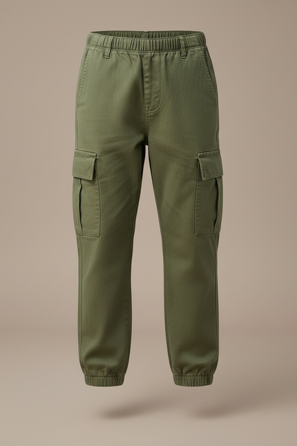 Pantalon Cargo Vert Kaki Décontracté Poches Enfant - Toile - vue 3