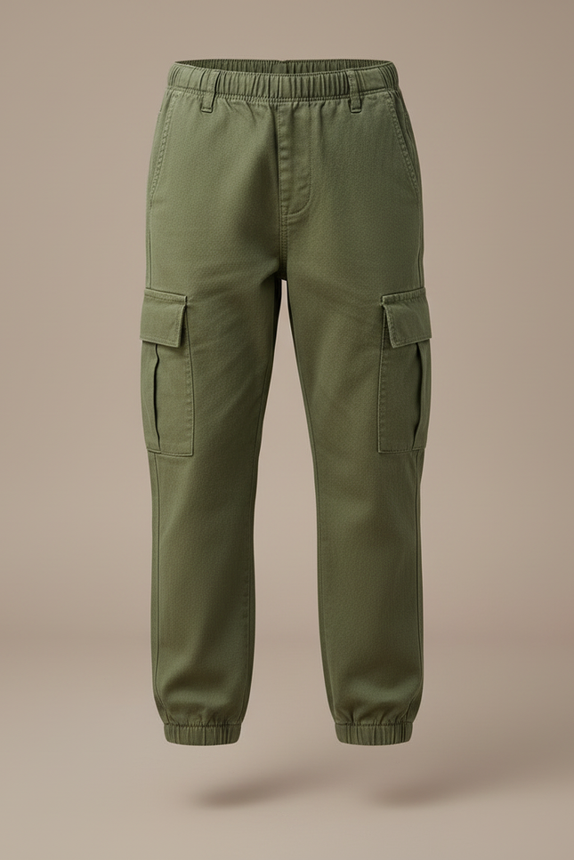 Pantalon Cargo Vert Kaki Décontracté Poches Enfant - Toile - vue 3