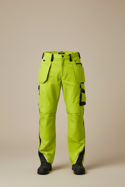 Pantalon Cargo Fluorescent Réfléchissant Multipoches Sécurité Homme - Vert Polyester - vue 3