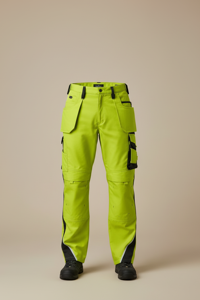 Pantalon Cargo Fluorescent Réfléchissant Multipoches Sécurité Homme - Vert Polyester - vue 3