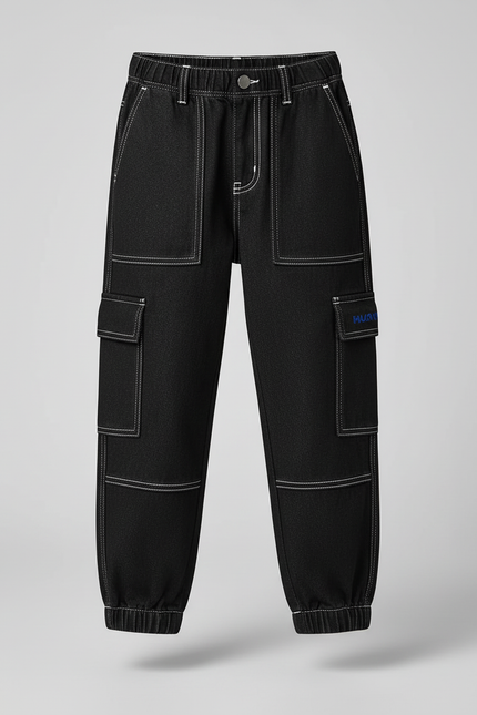 Pantalon Cargo Noir Denim Coton Ample Garçon - Jean - vue 3