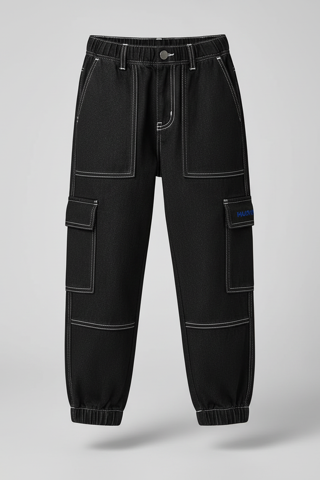 Pantalon Cargo Noir Denim Coton Ample Garçon - Jean - vue 3