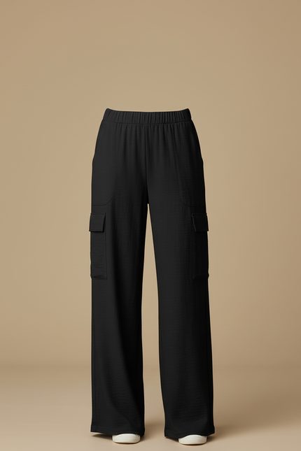 Pantalon Cargo Noir Ample Fluide Décontracté - Viscose - vue 3