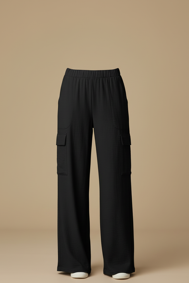 Pantalon Cargo Noir Ample Fluide Décontracté - Viscose - vue 3