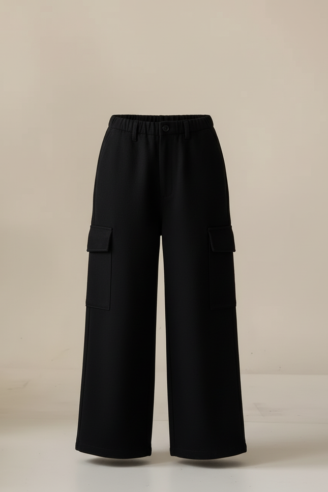 Pantalon Cargo Noir Ample Polaire Poches Enfant - Molleton - vue 3