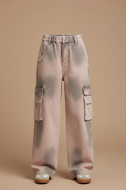 Pantalon Cargo Rose Délavé Ample Poches Fille - Jean - vue 3