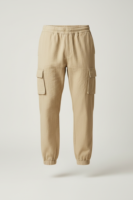 Pantalon Cargo Beige Coton Lin Décontracté Homme - vue 3