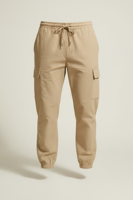 Pantalon Cargo Beige Léger Coton Multipoches Décontracté - vue 3