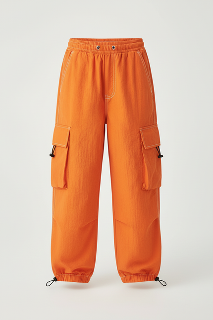 Pantalon Cargo Orange Ample Enfant Poches Jogger - Polyester - vue 3