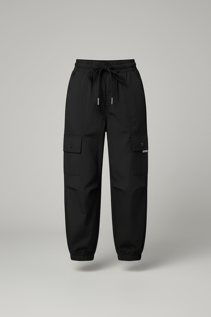 Pantalon Cargo Noir Ample Cordon Poches Fille - Polyester - vue 3