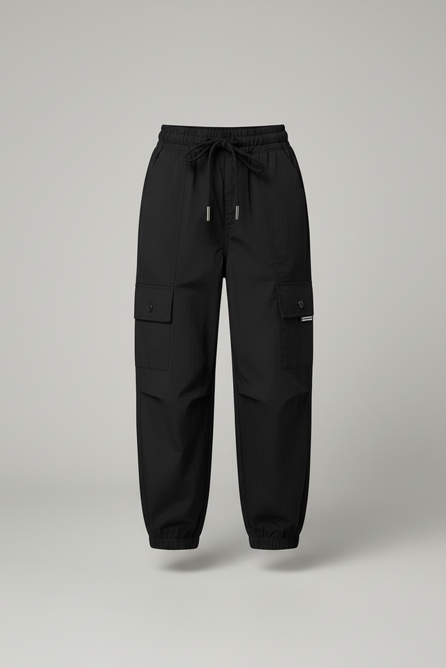 Pantalon Cargo Noir Ample Cordon Poches Fille - Polyester - vue 3