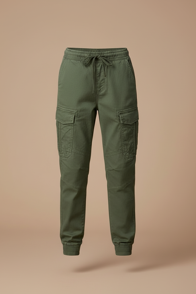Pantalon Cargo Vert Militaire Coton Multipoches Enfant - Kaki - vue 3