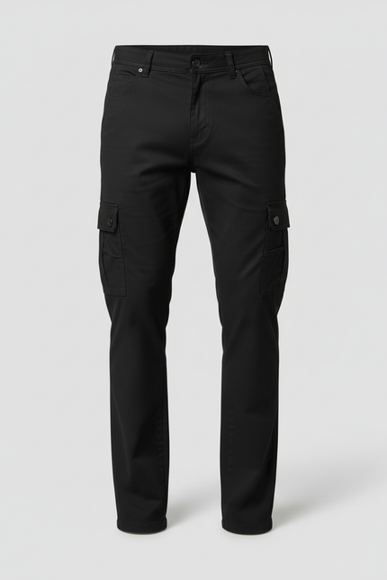 Pantalon Cargo Homme Noir Coton Slim Multipoches - Toile - vue 3